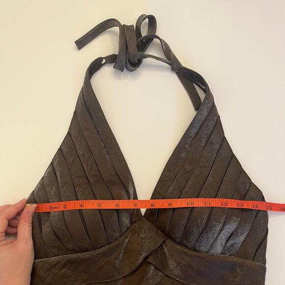 Vintage Cache Halter Cocktail Dress 6 Y2K Brown Shimmer Sheer Mesh Hoco Fairy - Picture 15 of 16